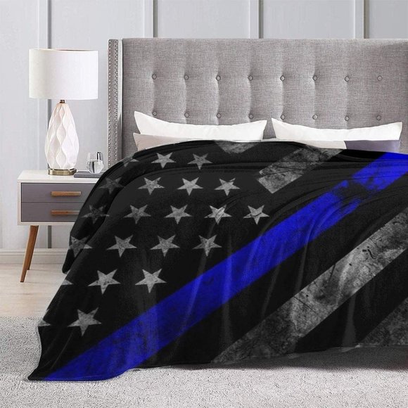 Blue Line American Flag Sherpa Oversized American Flag Throw Blanket - Picture 2 of 5